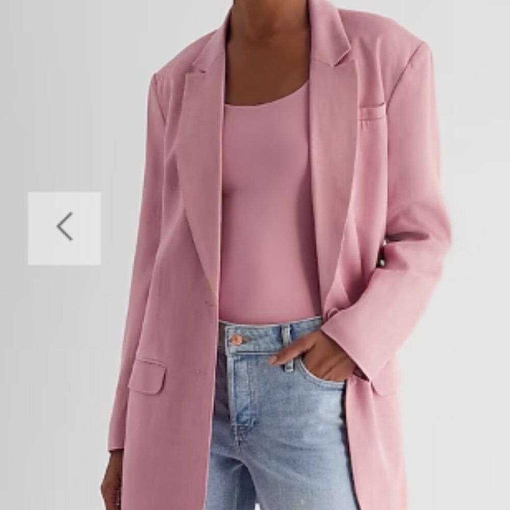 Express Linen-Blend Oversized Boyfriend Blazer Pink XL